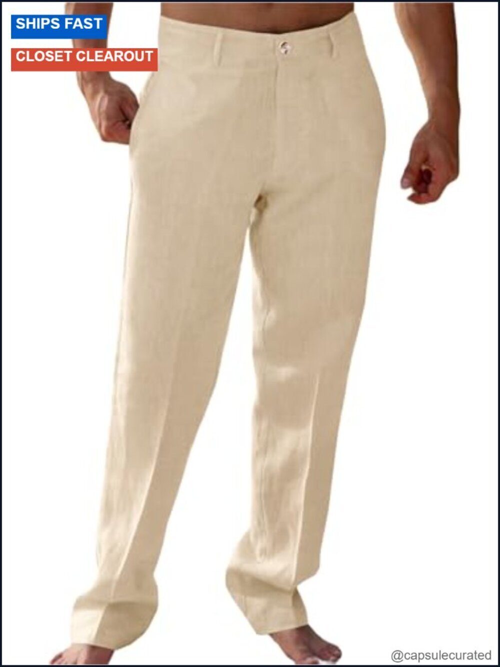 Mens Linen Elastic Waist Cotton Straight Leg Casual Pants Yoga